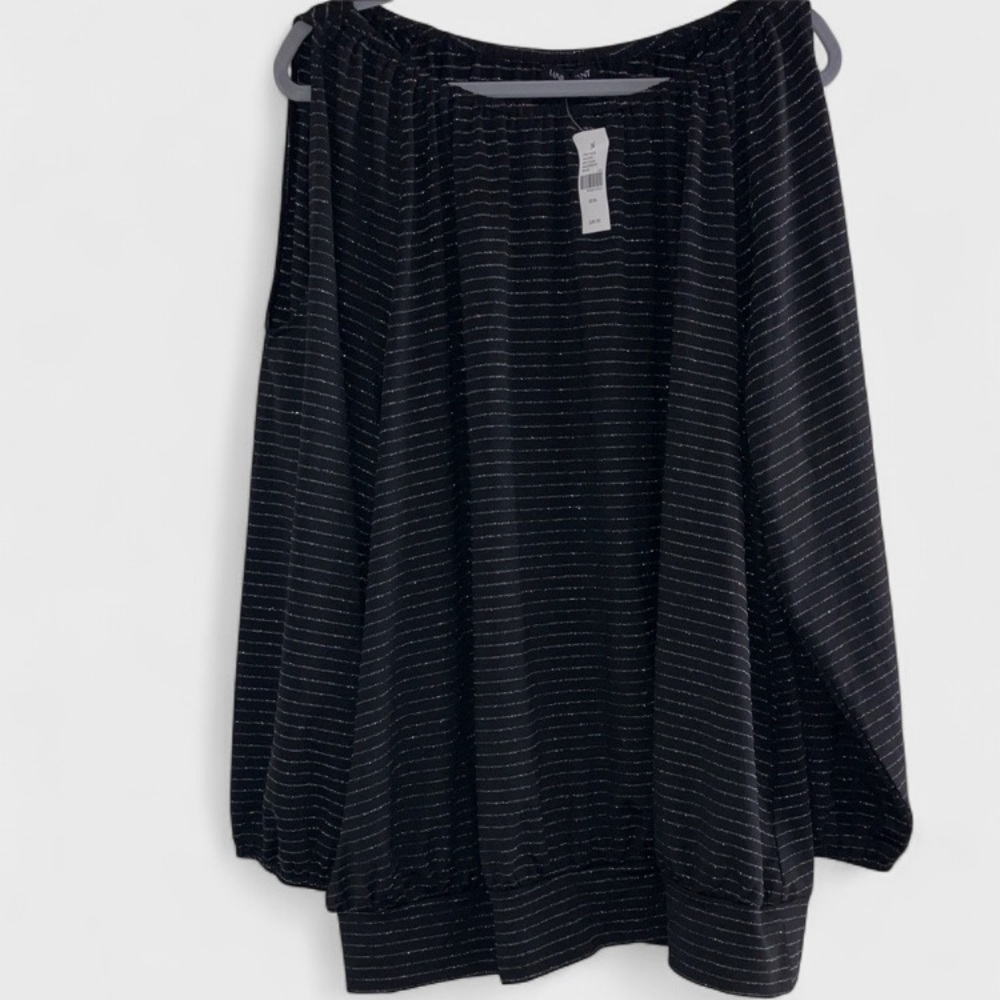 Lane Bryant Metallic stripe black silver cold shoulder top women’s sz 22–24 NWT